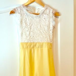 White lace & yellow spring pretty sleeveless dress
